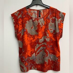 Women W118 by Walter Baker Medium Red Taupe Multi Watercolor Sleeveless Blouse M
